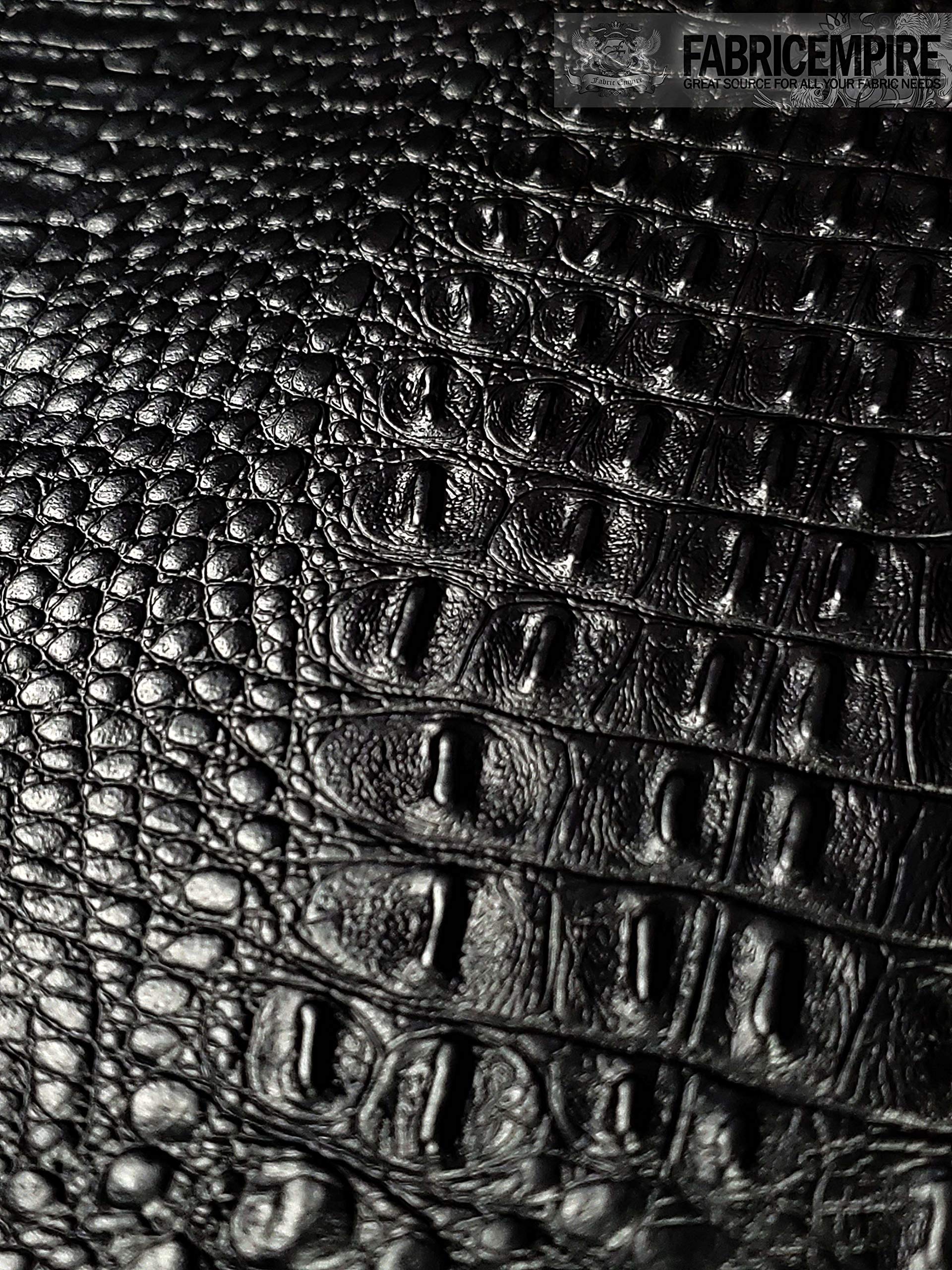 Vinyl Fabric Crocodile Gator Fake Leather Upholstery 54" Wide Sold by The Yard (SEMI Glossy Black)