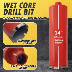 4" Wet Drill Core Bits for Concrete and Hard Masonry, 10mm Segment Height, 14" Drilling Depth, 1-1/4"-7 Arbor, Wet Only