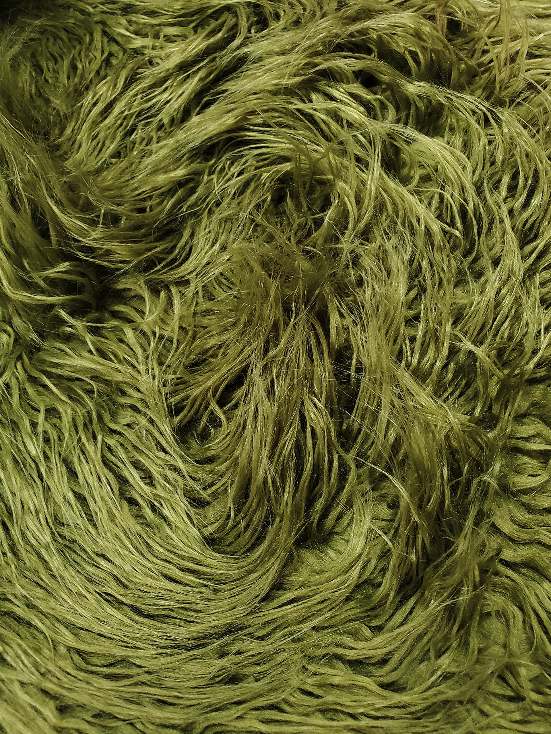 Faux Fur Long Pile Curly Fabric Alpaca Sold by The Yard (Loden Green)