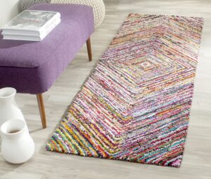 safavieh nantucket collection runner rug - 2'3" x 12', multi, handmade boho abstract cotton, ideal for high traffic areas in living room, bedroom (nan513a)