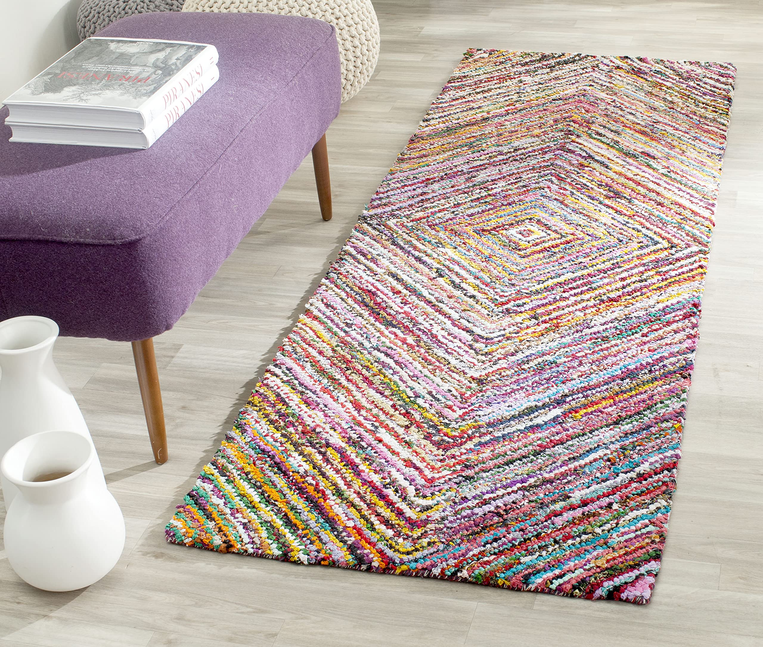 SAFAVIEH Nantucket Collection Runner Rug - 2'3" x 12', Multi, Handmade Boho Abstract Cotton, Ideal for High Traffic Areas in Living Room, Bedroom (NAN513A)