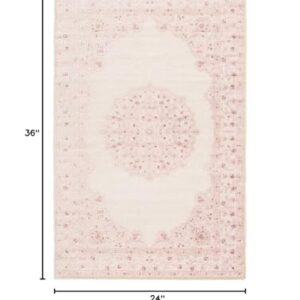 Jaipur Living Fables Collection 5' x 7'6" Small Area Rug with Medallion Design and Scrolling Border, Soft Power-Loomed Bohemian Rug for Bedrooms and Living Rooms, Pink/White