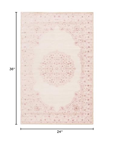 Jaipur Living Fables Collection 5' x 7'6" Small Area Rug with Medallion Design and Scrolling Border, Soft Power-Loomed Bohemian Rug for Bedrooms and Living Rooms, Pink/White