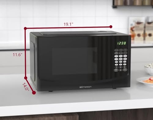 Emerson MW9255B Countertop Microwave Oven, 6 Pre-Programmed Settings, Removable Glass Turntable and Child Safety Lock, 0.9 Cu ft, 900W, Black