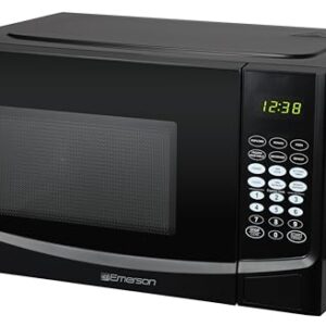 Emerson MW9255B Countertop Microwave Oven, 6 Pre-Programmed Settings, Removable Glass Turntable and Child Safety Lock, 0.9 Cu ft, 900W, Black