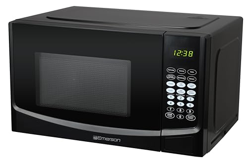 Emerson MW9255B Countertop Microwave Oven, 6 Pre-Programmed Settings, Removable Glass Turntable and Child Safety Lock, 0.9 Cu ft, 900W, Black