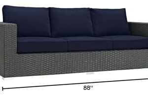 Modway Sojourn Wicker Rattan Outdoor Patio Sunbrella Fabric Sofa in Canvas Navy