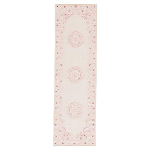 Jaipur Living Fables Collection 5' x 7'6" Small Area Rug with Medallion Design and Scrolling Border, Soft Power-Loomed Bohemian Rug for Bedrooms and Living Rooms, Pink/White