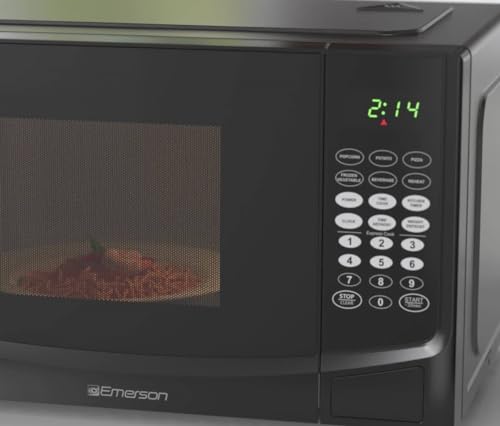 Emerson MW9255B Countertop Microwave Oven, 6 Pre-Programmed Settings, Removable Glass Turntable and Child Safety Lock, 0.9 Cu ft, 900W, Black