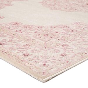 Jaipur Living Fables Collection 5' x 7'6" Small Area Rug with Medallion Design and Scrolling Border, Soft Power-Loomed Bohemian Rug for Bedrooms and Living Rooms, Pink/White