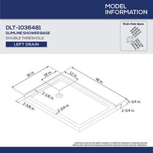 DreamLine SlimLine 36 in. D x 48 in. W x 2 3/4 in. H Left Drain Double Threshold Shower Base in Biscuit, DLT-1036481-22