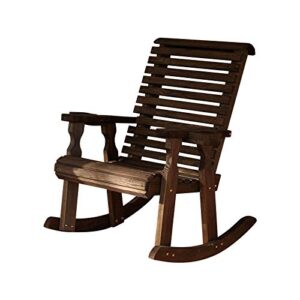 amish heavy duty 600 lb roll back pressure treated rocking chair with cupholders (dark walnut stain)