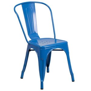 Flash Furniture Luke Commercial Grade 4 Pack Blue Metal Indoor-Outdoor Stackable Chair