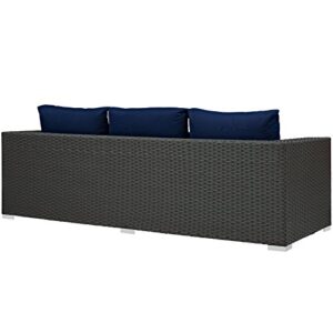 Modway Sojourn Wicker Rattan Outdoor Patio Sunbrella Fabric Sofa in Canvas Navy