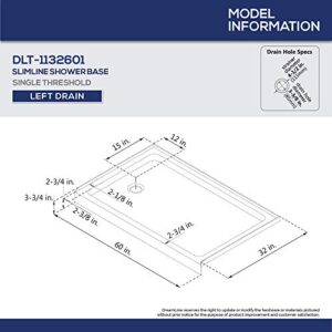 DreamLine SlimLine 32 in. D x 60 in. W x 2 3/4 in. H Left Drain Single Threshold Shower Base in Biscuit, DLT-1132601-22