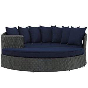 Modway Sojourn Wicker Rattan Outdoor Patio Sunbrella Fabric Daybed in Canvas Navy