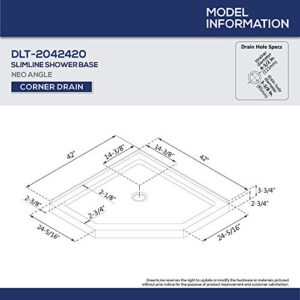 DreamLine SlimLine 42 in. D x 42 in. W x 2 3/4 in. H Corner Drain Neo-Angle Shower Base in Biscuit, DLT-2042420-22