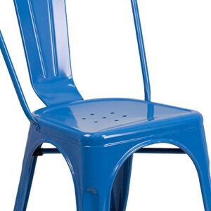 Flash Furniture Luke Commercial Grade 4 Pack Blue Metal Indoor-Outdoor Stackable Chair