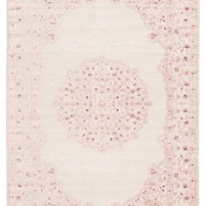 Jaipur Living Fables Collection 5' x 7'6" Small Area Rug with Medallion Design and Scrolling Border, Soft Power-Loomed Bohemian Rug for Bedrooms and Living Rooms, Pink/White