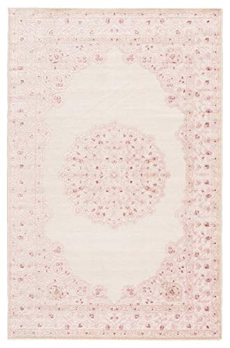 Jaipur Living Fables Collection 5' x 7'6" Small Area Rug with Medallion Design and Scrolling Border, Soft Power-Loomed Bohemian Rug for Bedrooms and Living Rooms, Pink/White