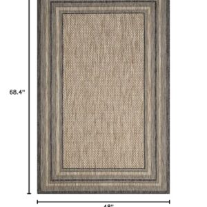 SAFAVIEH Courtyard Collection 4' x 5'7" Natural / Black CY8475 Indoor/ Outdoor Waterproof Easy-Cleaning Patio Backyard Mudroom Accent-Rug