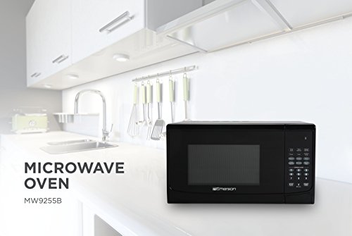 Emerson MW9255B Countertop Microwave Oven, 6 Pre-Programmed Settings, Removable Glass Turntable and Child Safety Lock, 0.9 Cu ft, 900W, Black