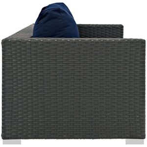 Modway Sojourn Wicker Rattan Outdoor Patio Sunbrella Fabric Sofa in Canvas Navy