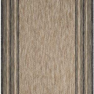 SAFAVIEH Courtyard Collection 4' x 5'7" Natural / Black CY8475 Indoor/ Outdoor Waterproof Easy-Cleaning Patio Backyard Mudroom Accent-Rug