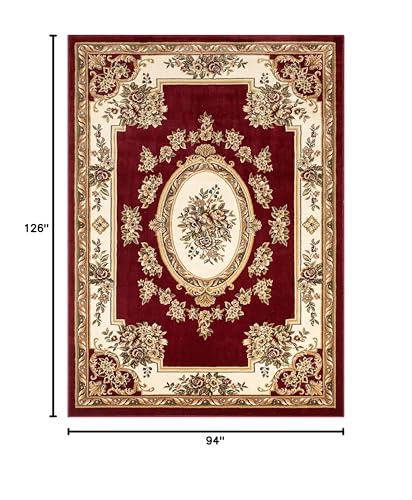 Well Woven Pastoral Medallion Red French European Formal Traditional Area Rug (7'10" x 10'6") Contemporary Floral Thick Soft Plush Living Dining Room Rug