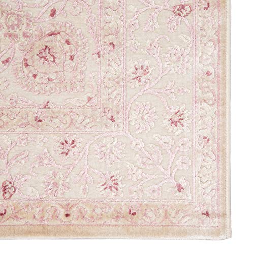 Jaipur Living Fables Collection 5' x 7'6" Small Area Rug with Medallion Design and Scrolling Border, Soft Power-Loomed Bohemian Rug for Bedrooms and Living Rooms, Pink/White