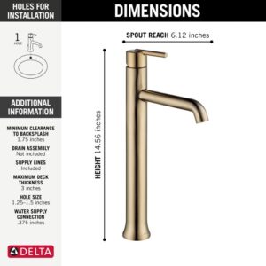 Delta Faucet Trinsic Vessel Sink Faucet, Single Hole Bathroom Faucet, Single Handle Bathroom Sink Faucet Gold, Waterfall Faucet, Diamond Seal Technology, Champagne Bronze 759-CZ-DST