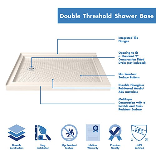 DreamLine SlimLine 36 in. D x 48 in. W x 2 3/4 in. H Left Drain Double Threshold Shower Base in Biscuit, DLT-1036481-22