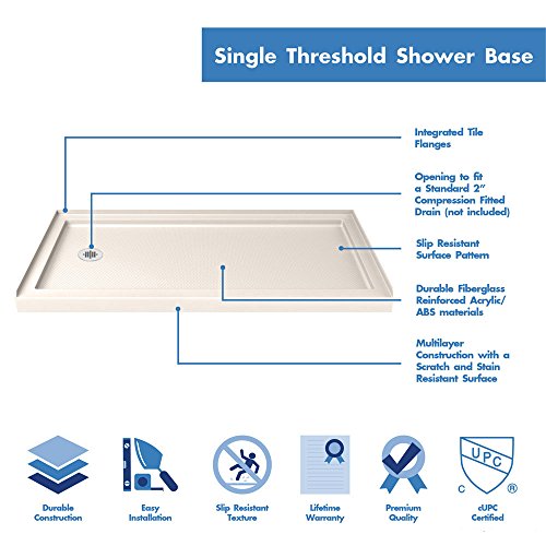 DreamLine SlimLine 34 in. D x 60 in. W x 2 3/4 in. H Center Drain Single Threshold Shower Base in Biscuit, DLT-1134600-22