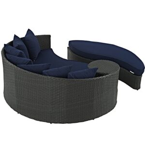 Modway Sojourn Wicker Rattan Outdoor Patio Sunbrella Fabric Daybed in Canvas Navy