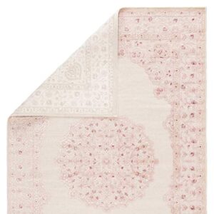 Jaipur Living Fables Collection 5' x 7'6" Small Area Rug with Medallion Design and Scrolling Border, Soft Power-Loomed Bohemian Rug for Bedrooms and Living Rooms, Pink/White