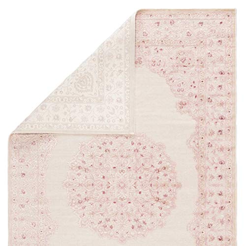 Jaipur Living Fables Collection 5' x 7'6" Small Area Rug with Medallion Design and Scrolling Border, Soft Power-Loomed Bohemian Rug for Bedrooms and Living Rooms, Pink/White