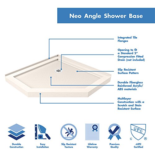 DreamLine SlimLine 42 in. D x 42 in. W x 2 3/4 in. H Corner Drain Neo-Angle Shower Base in Biscuit, DLT-2042420-22