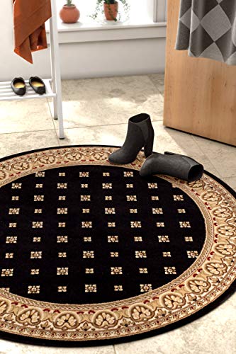 Well Woven Barclay Collection Hudson Terrace Black 5 ft Round Rug - for Living Room, Bedroom, and Dining Room