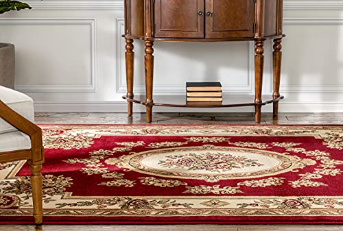 Well Woven Pastoral Medallion Red French European Formal Traditional Area Rug (7'10" x 10'6") Contemporary Floral Thick Soft Plush Living Dining Room Rug