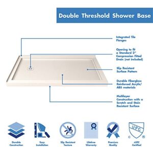 DreamLine SlimLine 36 in. D x 60 in. W x 2 3/4 in. H Left Drain Double Threshold Shower Base in Biscuit, DLT-1036601-22