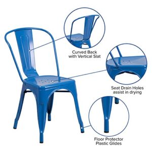 Flash Furniture Luke Commercial Grade 4 Pack Blue Metal Indoor-Outdoor Stackable Chair