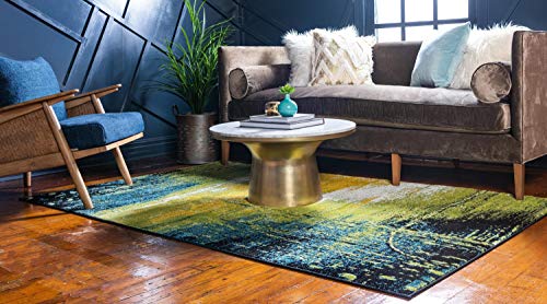 Unique Loom Lyon Collection Modern Abstract Area Rug, 4 x 6 ft, Light Green/Blue