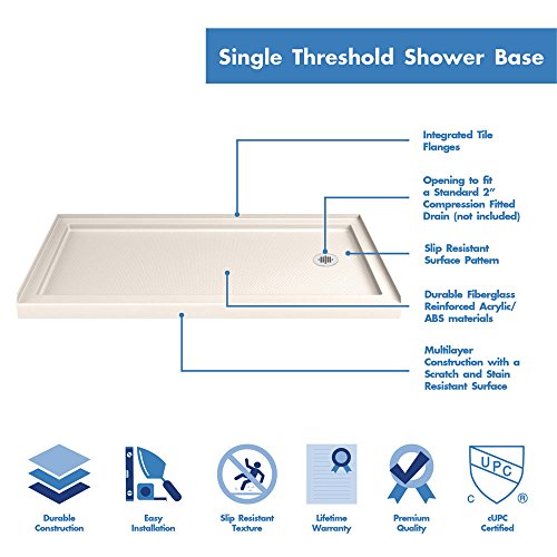 DreamLine SlimLine 36 in. D x 60 in. W x 2 3/4 in. H Right Drain Single Threshold Shower Base in Biscuit, DLT-1136602-22