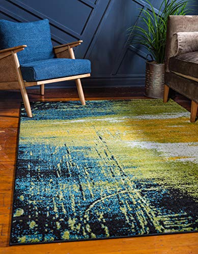 Unique Loom Lyon Collection Modern Abstract Area Rug, 4 x 6 ft, Light Green/Blue