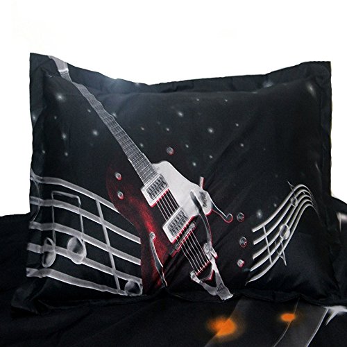 Suncloris,Fashion Red Guitar and Musical,Queen Size,4pc Bedding Sheet Sets,1*Duvet Cover,1*Flat Sheet,2* Pillowcase(no Comforter Inside)