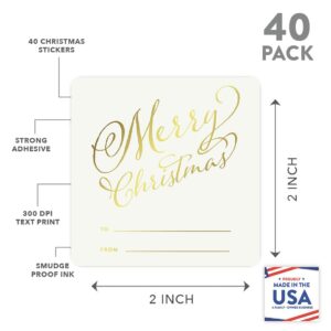 Andaz Press Christmas Collection, Square Gift Label Stickers, Stylized Merry Christmas to from, Metallic Gold Ink, 40-Pack Gold Christmas Tags Christmas Name Tags Stickers Christmas Sticker Tags