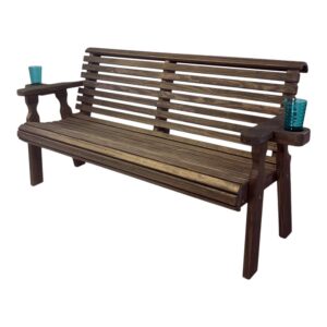 amish casual heavy duty pressure treated 4 foot outdoor garden bench with cup holders - amish crafted roll back design in dark walnut stain, 700 lb weight capacity