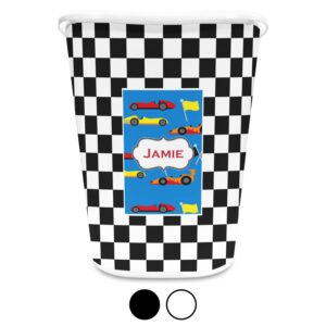 RNK Shops Personalized Checkers & Racecars Waste Basket - Single Sided (Black)