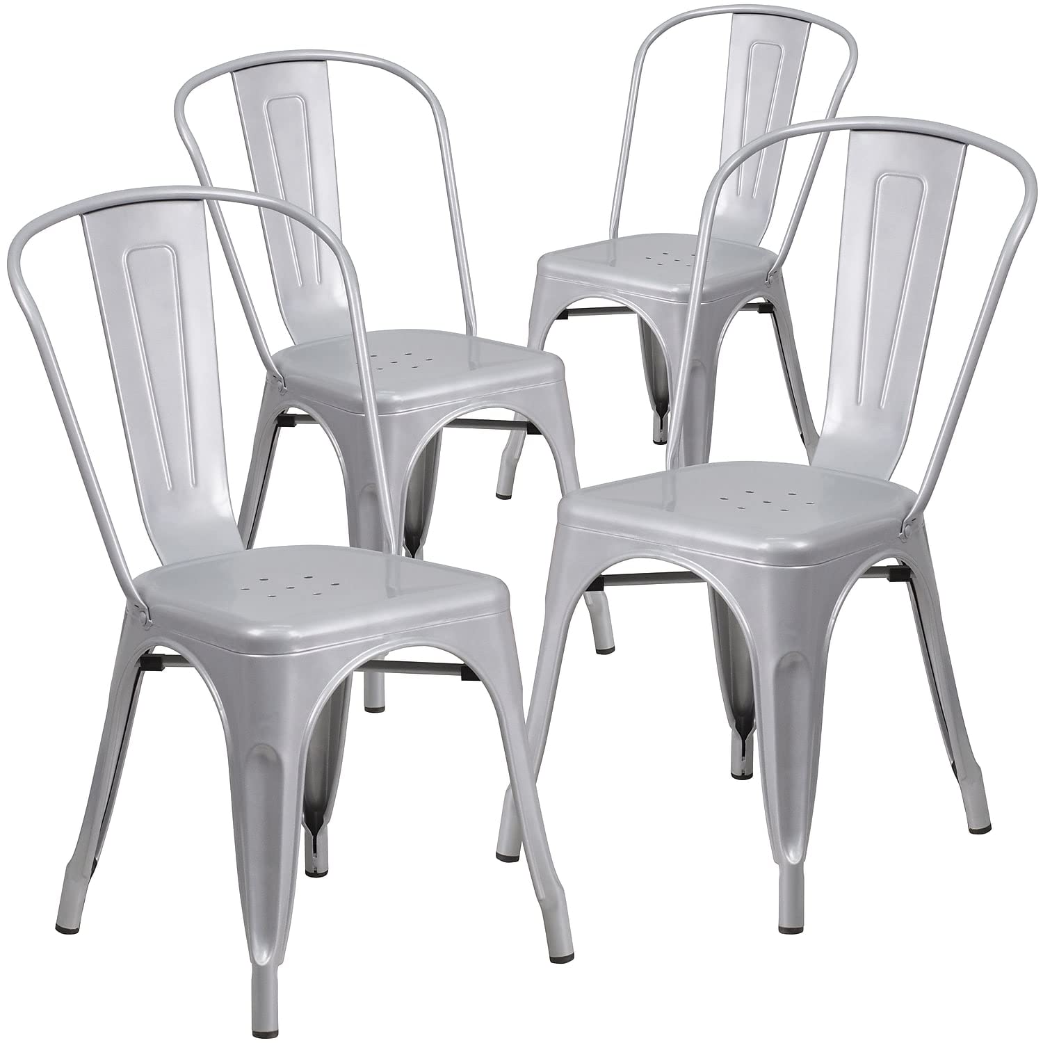 Flash Furniture Luke Commercial Grade 4 Pack Silver Metal Indoor-Outdoor Stackable Chair