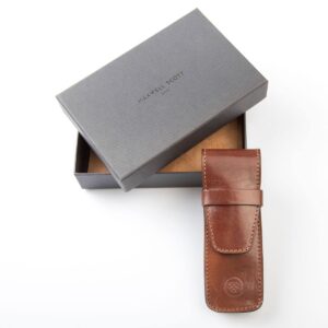 Maxwell Scott - Personalized Luxury Leather Fountain Pen Case/Holder for up to 3 Pens - The Pienza - Chestnut Tan